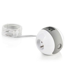 Multiprise design compacte et mobile WATT'BALL blanc/gris