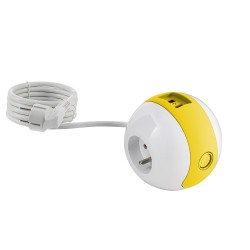 Multiprise design compacte et mobile WATT'BALL blanc/jaune