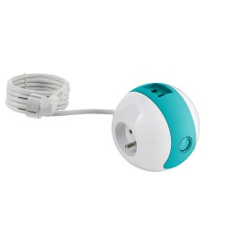 Multiprise design compacte et mobile WATT'BALL blanc/turquoise