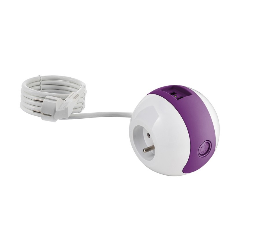 Multiprise design compacte et mobile WATT'BALL blanc/turquoise