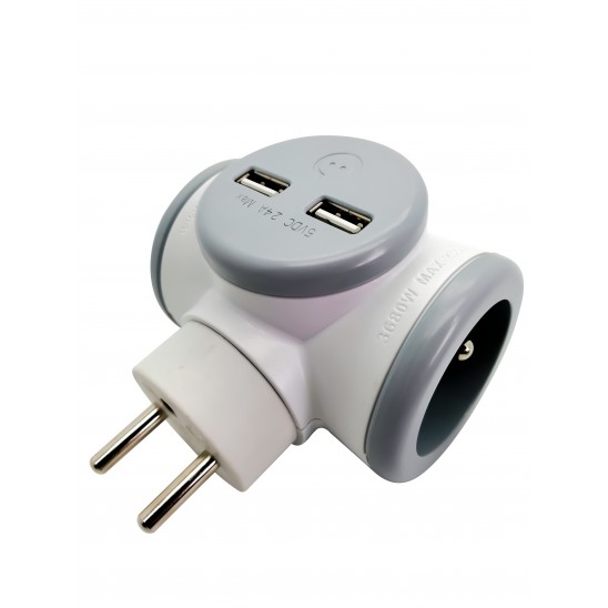 Watt & Co Biplite - Chargeur multiprise USB rotatif - Blanc