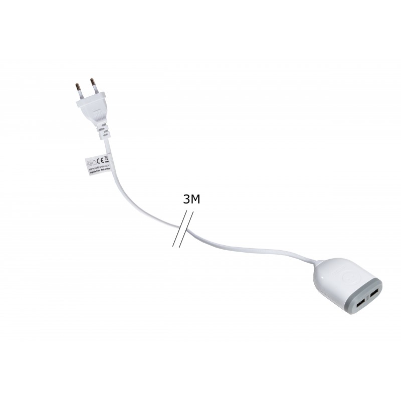 Chargeur double USB 4,8 A avec 3M de câble