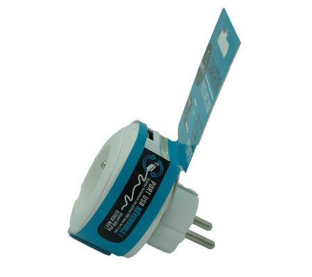 PRISE AVEC PORT USB REVERSIBLE BEWATT BLANC/BLEU